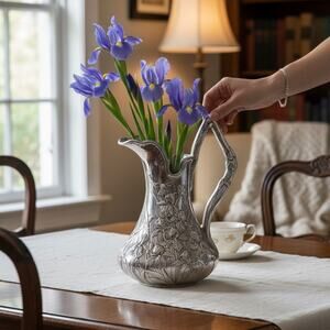 Arthur Court Sculptural Aluminum Vase with Floral Relief